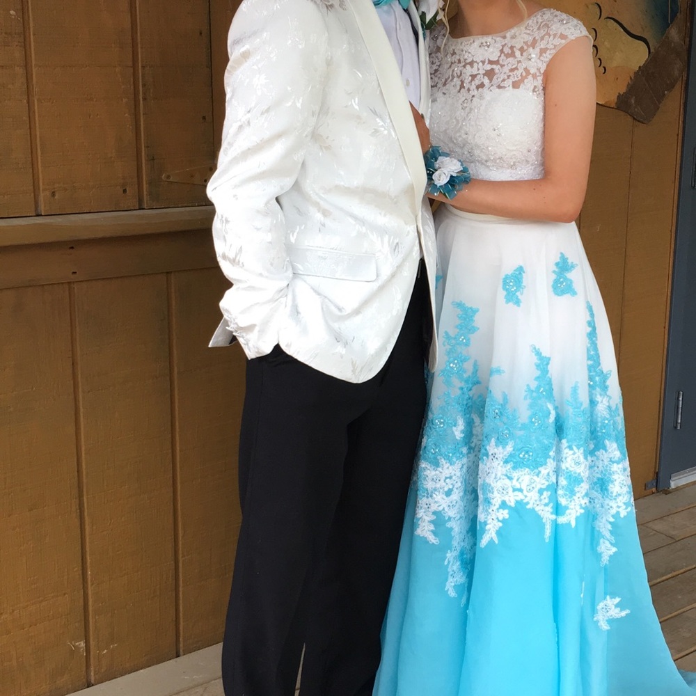 👗Sherri Hill Blue & White 2piece Prom Dress👗 - Picture 2 of 8